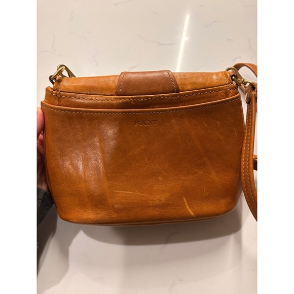 FOUNT Leather Crossbody Flap Buckle Bag Tan Cognac Small Shoulder Purse - Picture 4 of 5